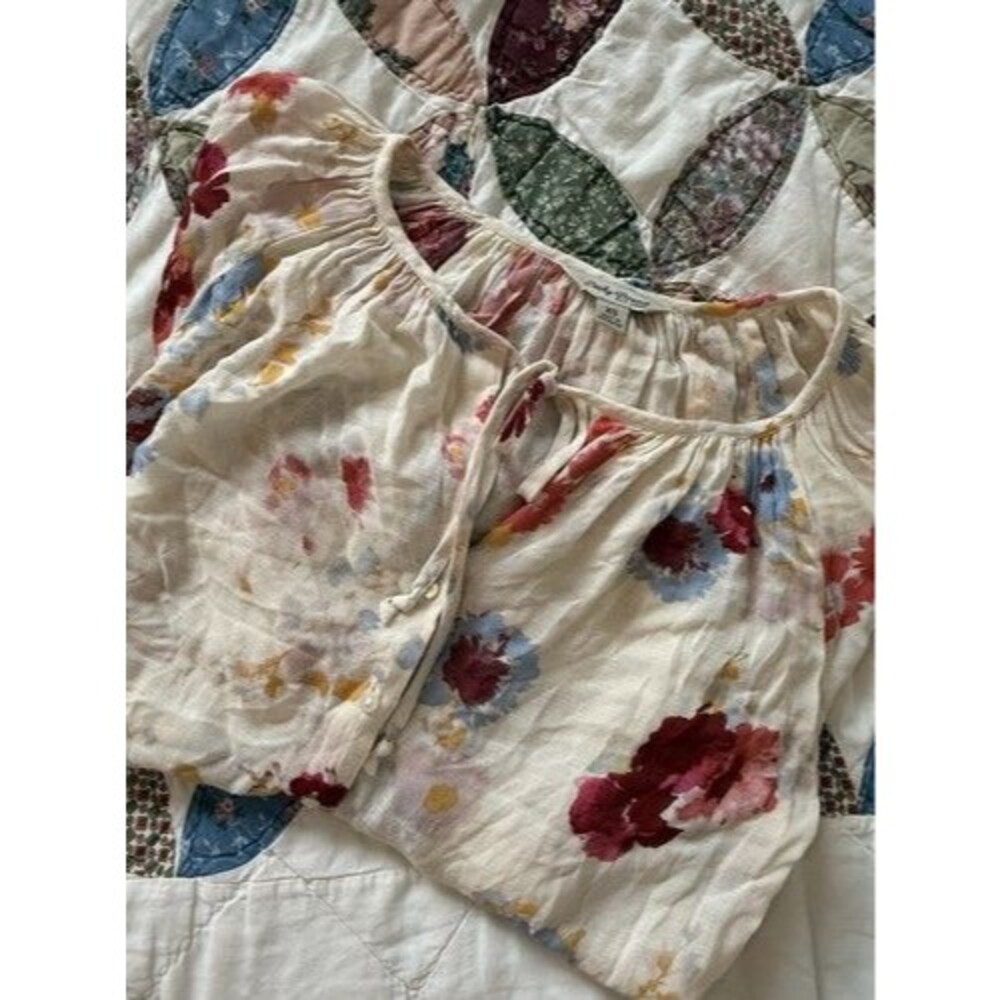 Lucky Brand Women’s Floral Tie-Neck Long Sleeve Blouse Ivory, Size XS